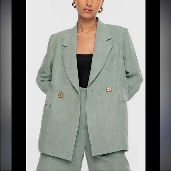 Dal The Label Seafoam Pale Green Natural Linen Double Breasted Blazer Jacket - Picture 4 of 8